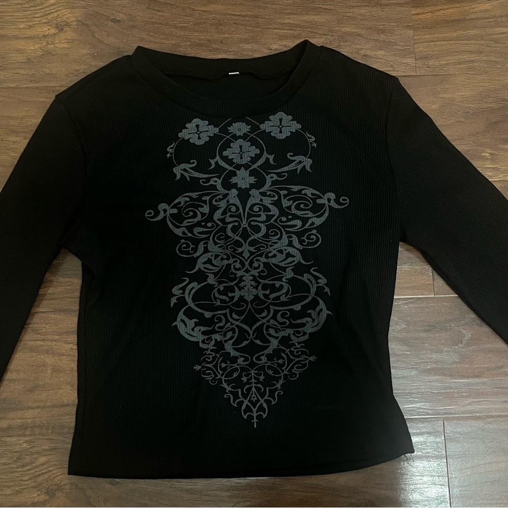 Black Long Sleeve Top with Y2K Design